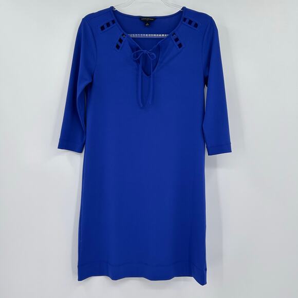 Banana Republic Cobalt Blue Ponte Shift Dress Cut Out Neck Womens Size XS - Picture 3 of 11